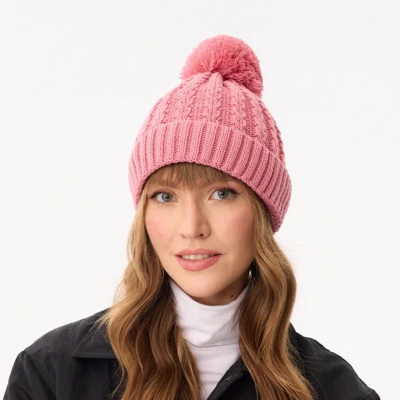 winter-beanie-for-women-with-pompon-pink-recycled-yarn-willow-1