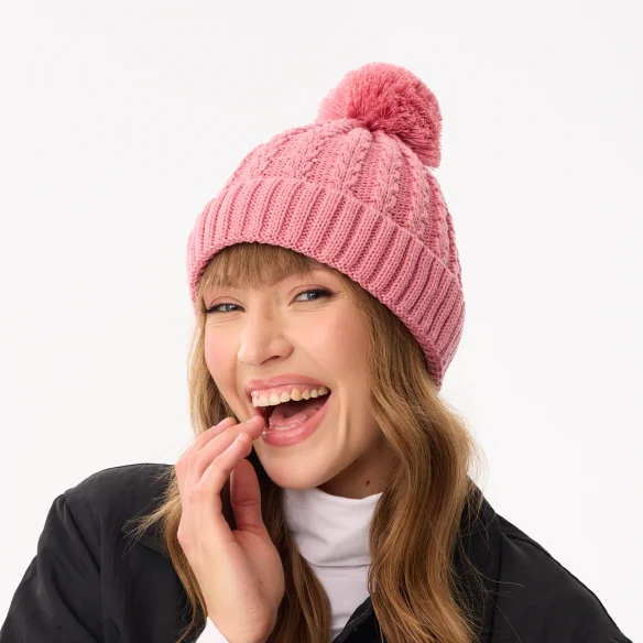 winter-beanie-for-women-with-pompon-pink-recycled-yarn-willow-3