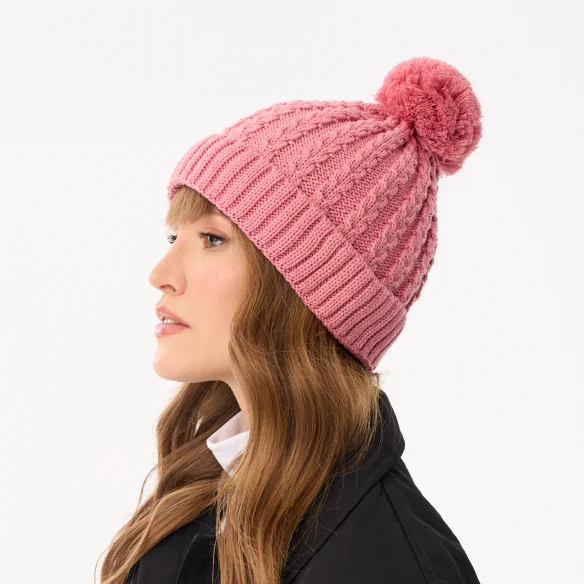 winter-beanie-for-women-with-pompon-pink-recycled-yarn-willow