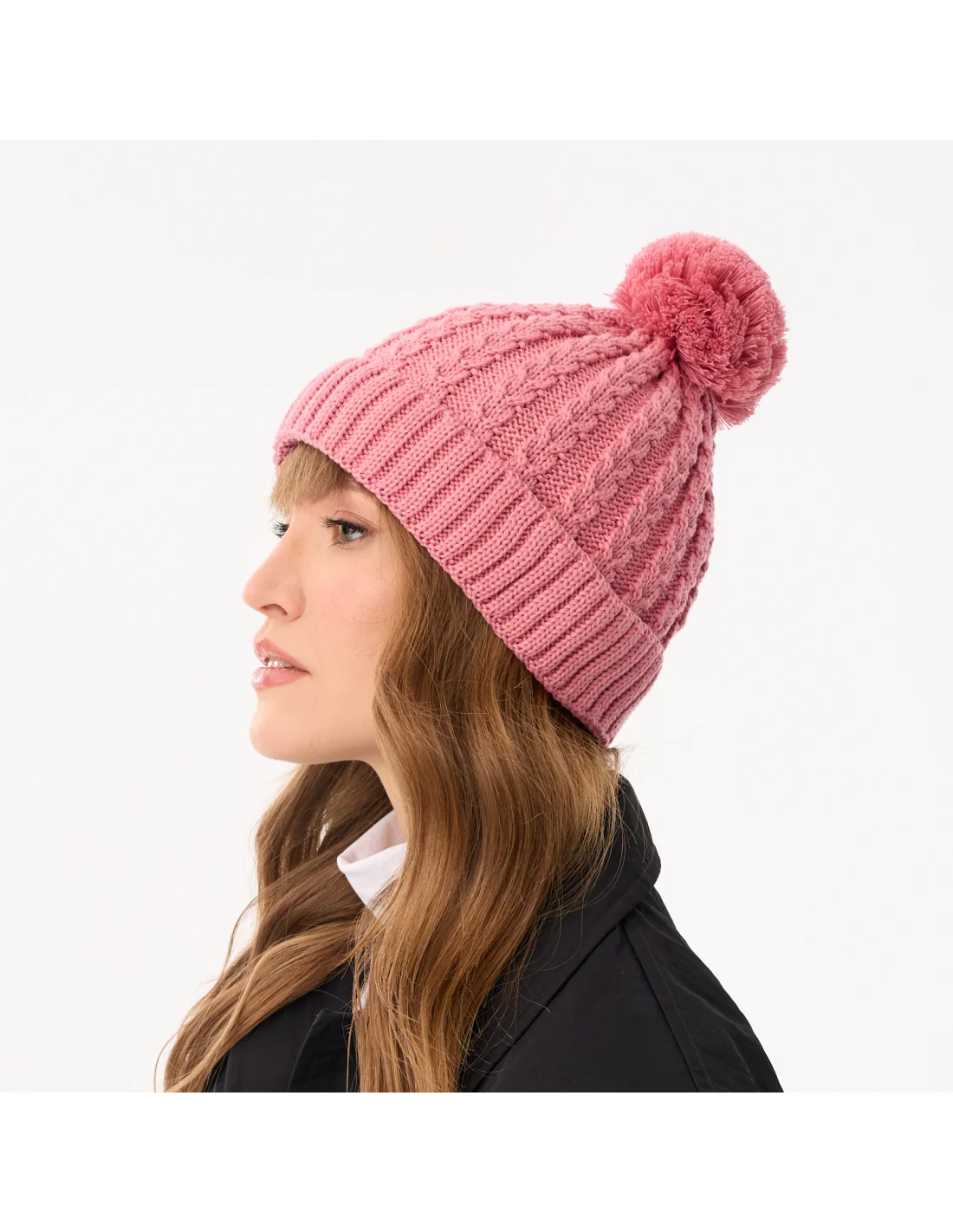 winter-beanie-for-women-with-pompon-pink-recycled-yarn-willow