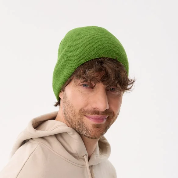 Beanie for men, with fleece, with cotton, green, LP Basic