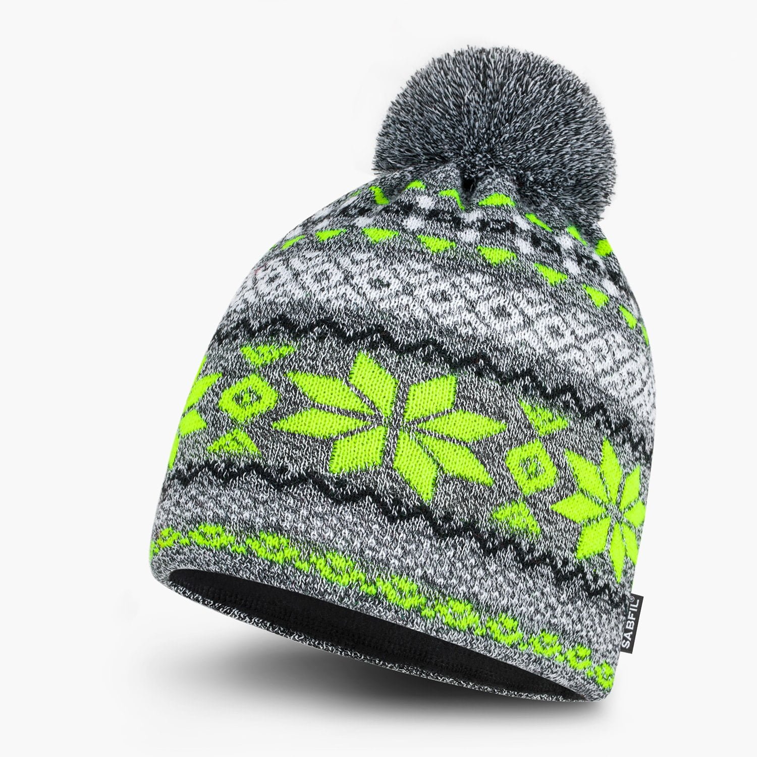 Winter beanie with bobble Star Grey Neon Yellow